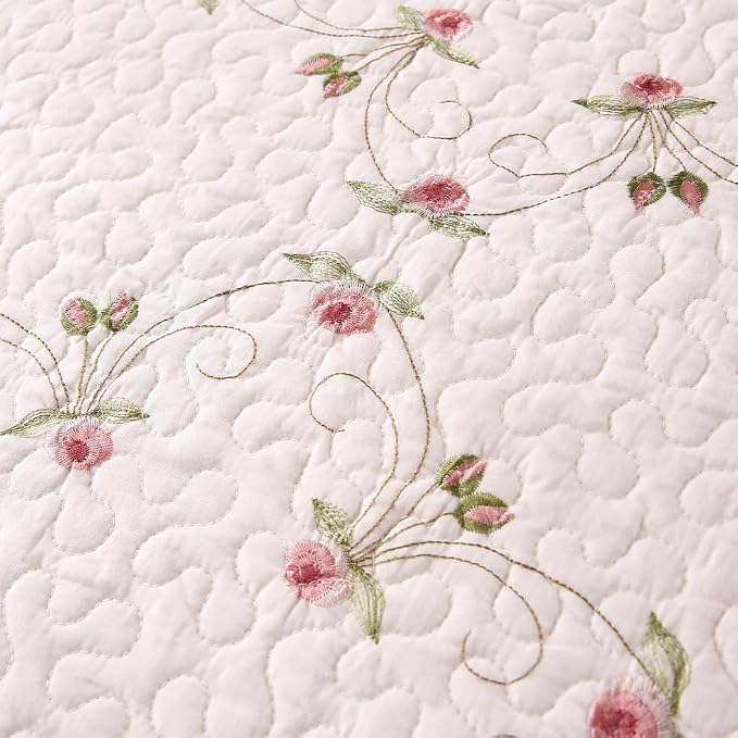 Quilt Set Floral Leaves 3D Embroidery Pattern 2 PCS Cotton Reversible Quilted - Image 7