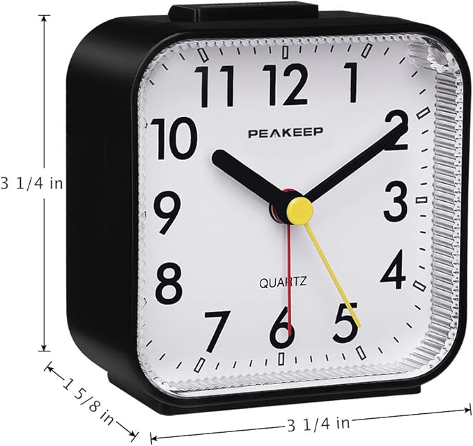 Peakeep Small Battery Operated Analog Travel Alarm Clock Silent No Ticking - Image 7
