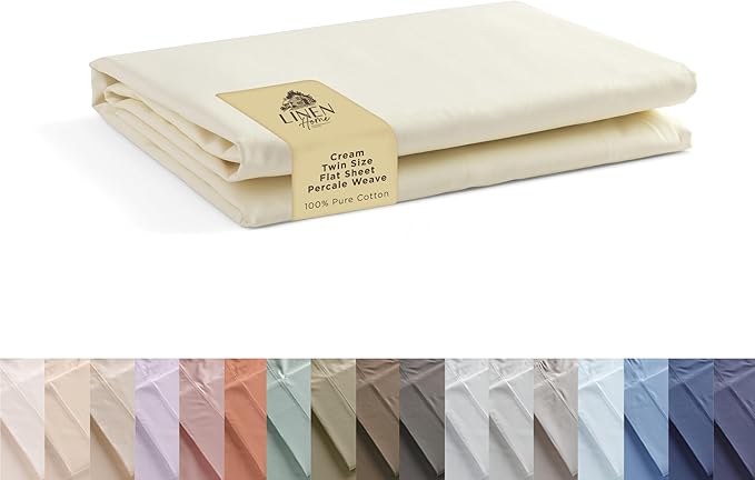 Linen Home 100% Cotton Percale 1 Flat Sheet, Twin Size by LINENHOME