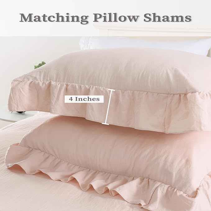 Pink Ruffle Duvet Cover Queen Size, 90x90 in - Image 3
