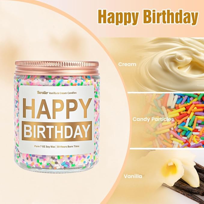 Candles for Birthday, Vanilla Cream Scented Candle 7OZ, Happy Birthday Candle - Image 2