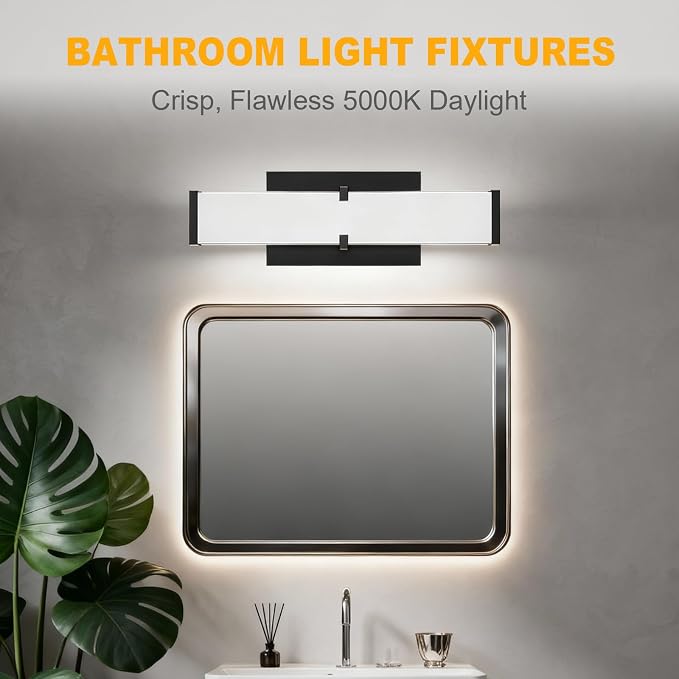 Bathroom Lighting Fixtures Over Mirror: ETL Certified 24 Inch Black Modern LED - Image 6