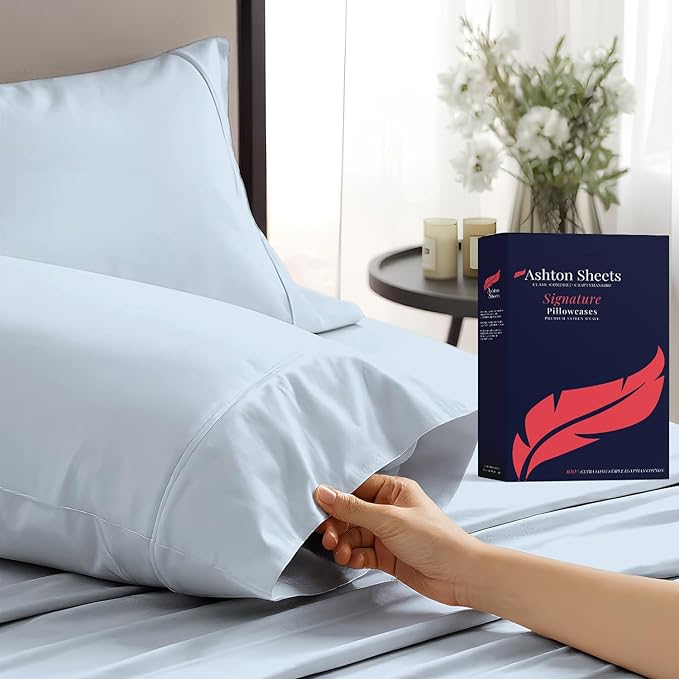 100% Egyptian Cotton Queen Pillow Cases Set of 2 by AshtonSheets