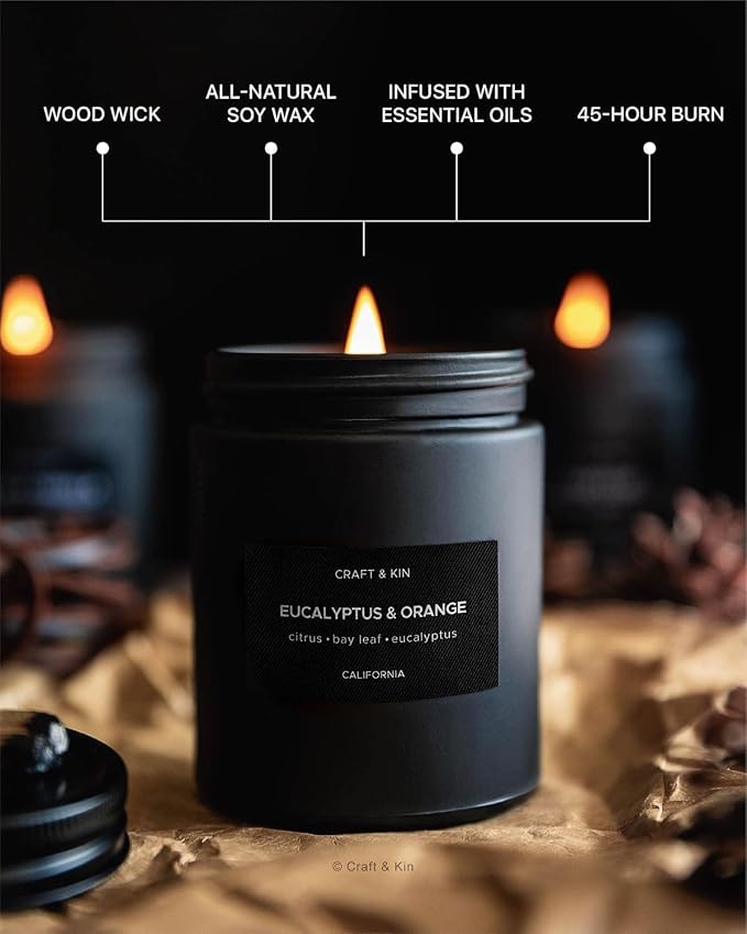 Craft & Kin Premium Orange & Eucalyptus Candle | Black Scented Candles - Image 4