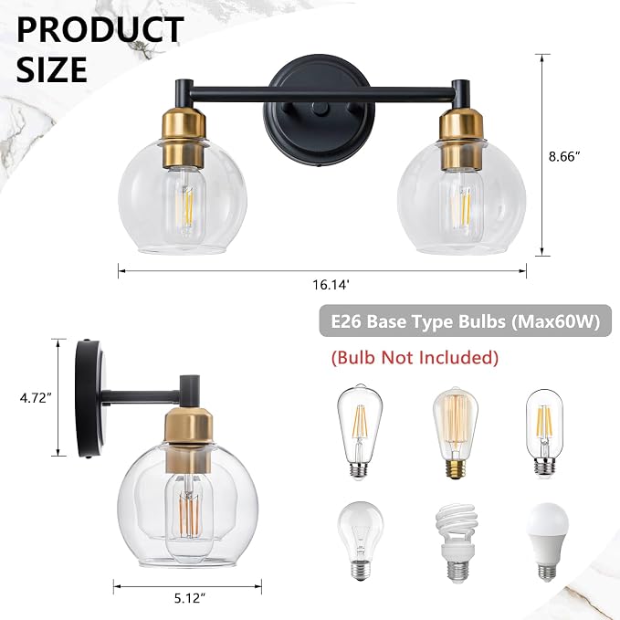 Bathroom Light Fixtures, 2-Light Modern Bathroom Vanity Light, Adjustable - Image 3