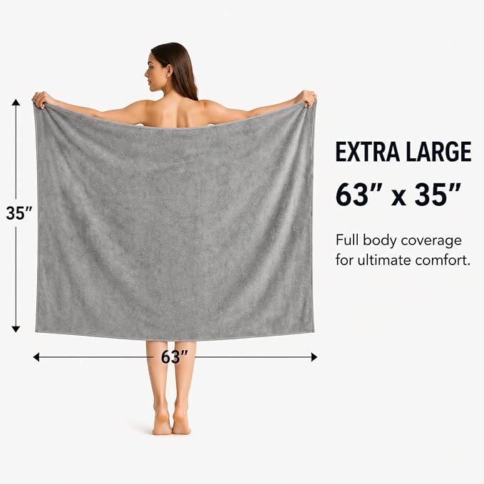 SEISSO 2 Pack Extra Large Bath Towels 63"x35", Bath Sheets - Image 3