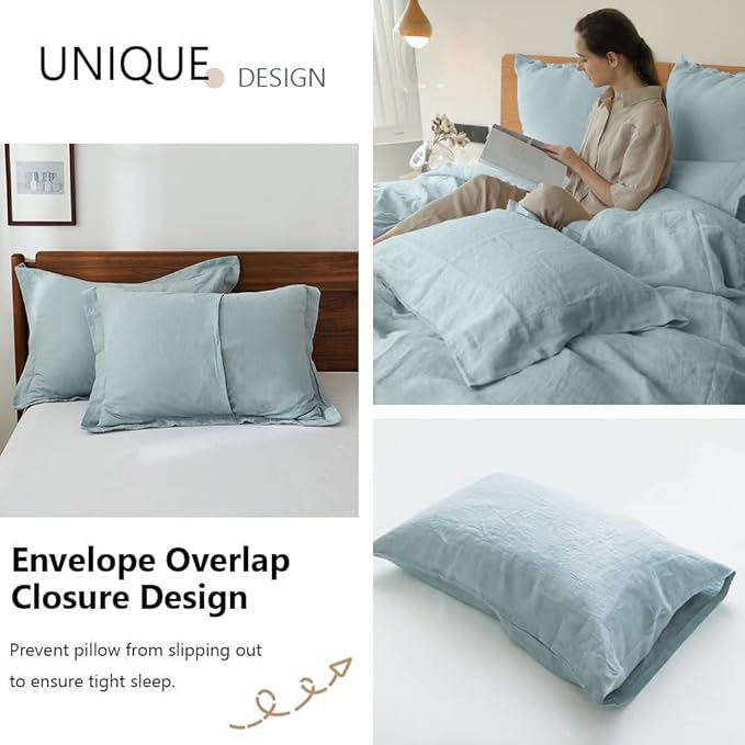 Simple&Opulence 100% Washed Linen Duvet Cover Set 5pcs Basic Style Natural - Image 5