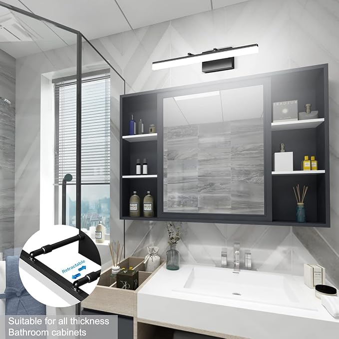 Aipsun 24 inch Black LED Vanity Light Adjustable Modern Bathroom Vanity Light - Image 2