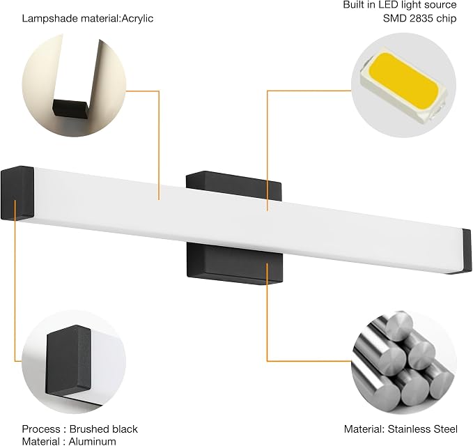 Bathroom Vanity Light Brushed Nickel Square LED 24 inch 14W 4000K Natural White - Image 3