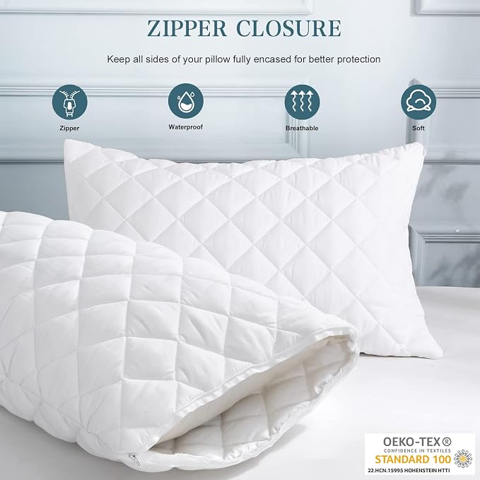 UNILIBRA 2 Pack Waterproof Pillow Protector Quilted King Size - Image 2