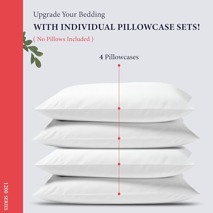100% Egyptian Cotton Pillow Cases Standard/Queen Size Set of 4 - Image 3