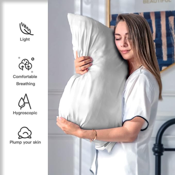 Silk Pillow Cases 2 Pack, Soft Breathable and Sliky Standard Size Pillow Cases - Image 3