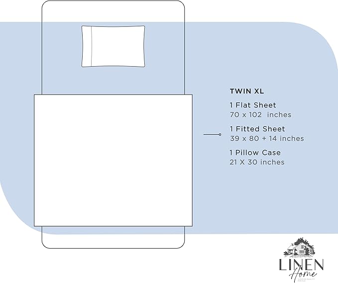 Linen Home 100% Cotton Percale Sheets Twin XL Size, Baby Blue, Deep Pocket - Image 6