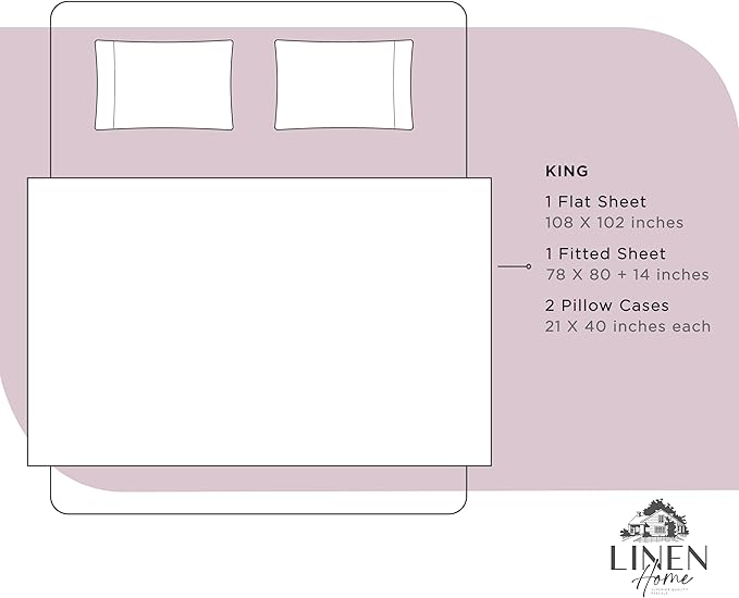 Linen Home 100% Cotton Percale Sheets King Size, Mauve Lavender, Deep Pocket - Image 6