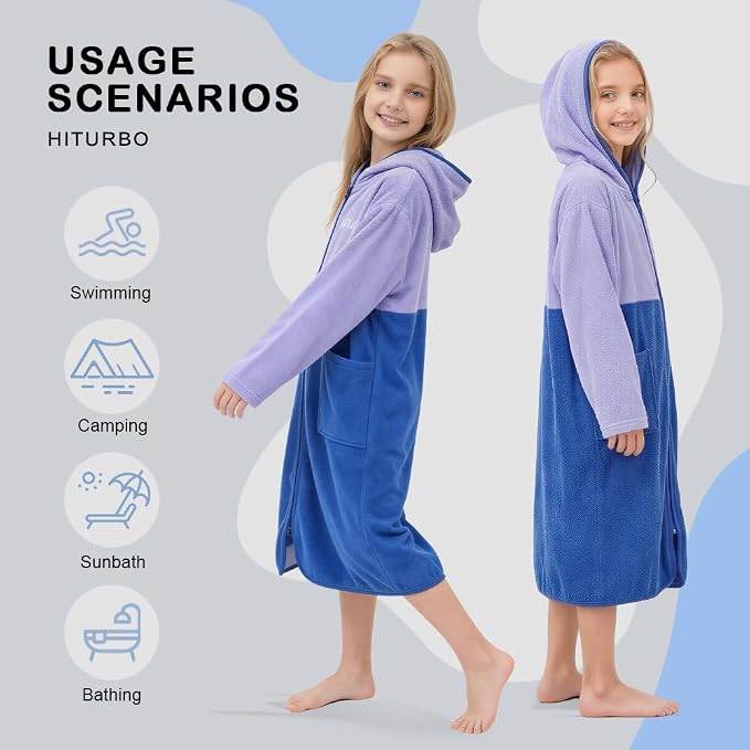 Hiturbo Kids Bath Towel Hoodie: Zipper Surf Poncho Long Sleeve Quick Dry - Image 5