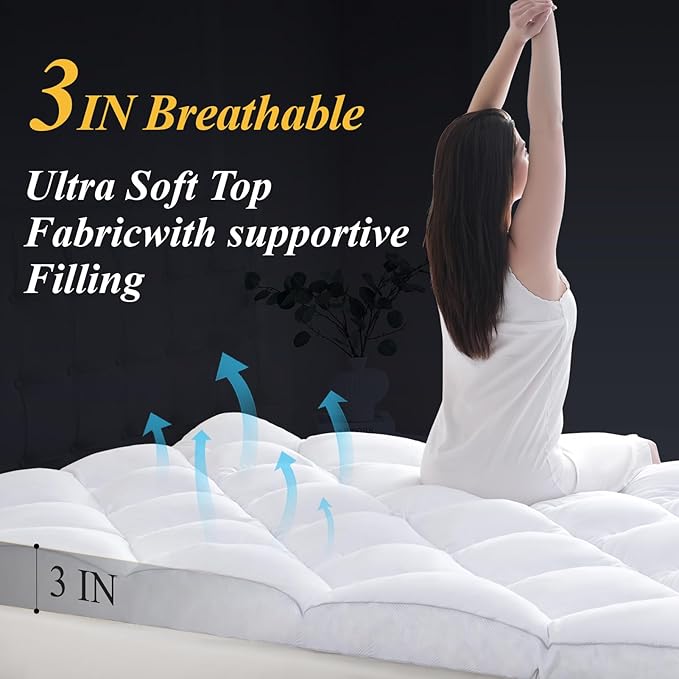 DOWNCOOL 3 Inch King Mattress Topper, Ultra Thick and Fluffy Supportive Memory - Image 4