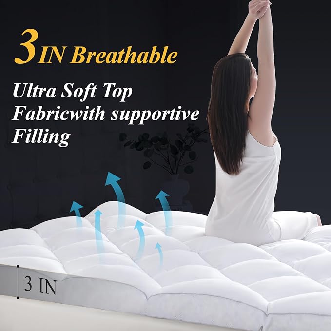 DOWNCOOL 3 Inch Queen Mattress Topper, Ultra Thick and Fluffy Supportive Memory - Image 4