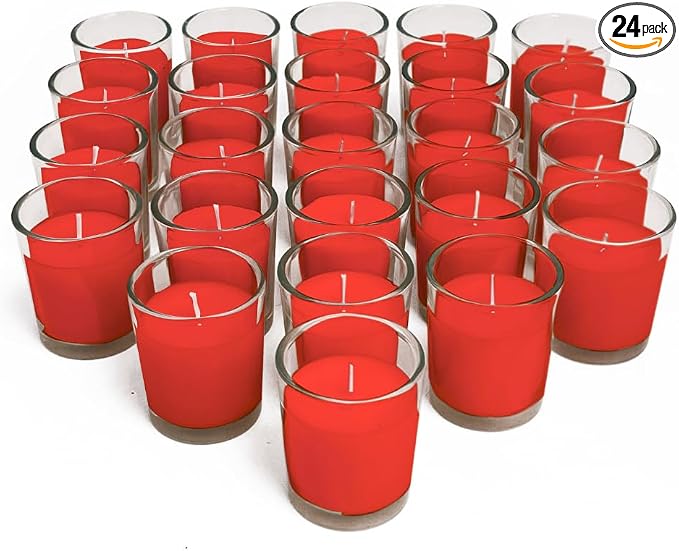 Simply Soson Scented Votive Candles, Bulk Set of 24 Red Spicy Cinnamon Clove by SimplySoson