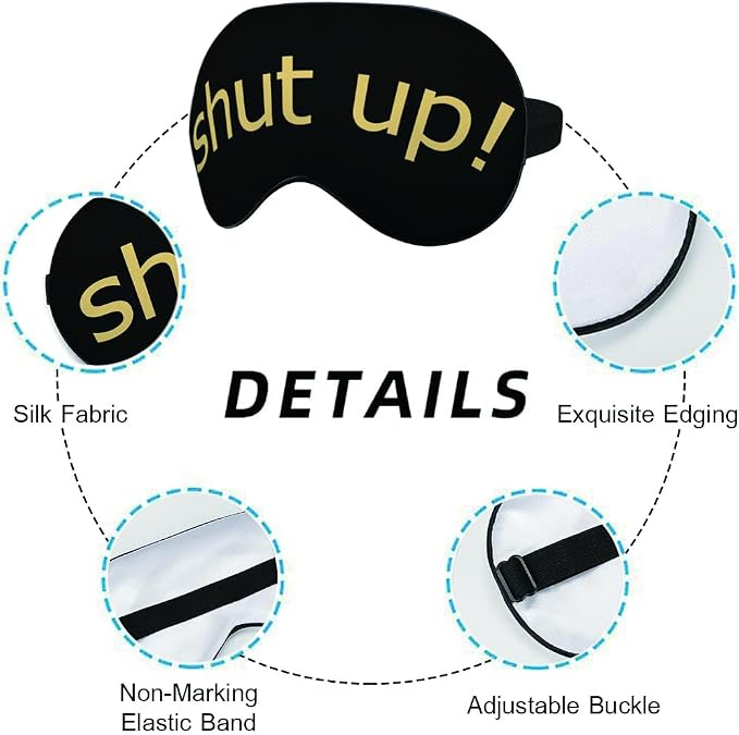 Shut Up Sleep Mask Eye Mask Slogan Black Golden Yellow Sleep Mask Light - Image 3
