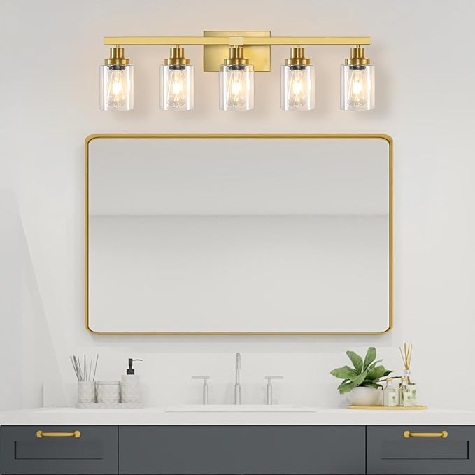 5 Light Gold Bathroom Vanity Light, Bathroom Light Fixtures - Image 2