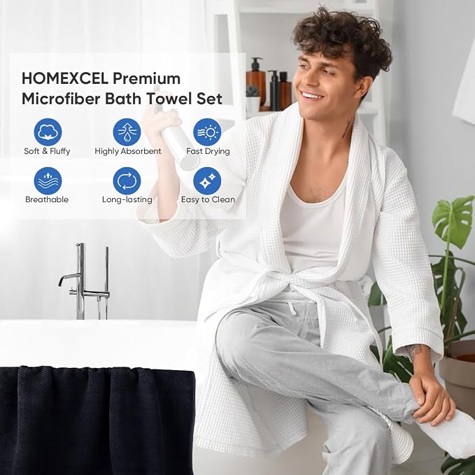 HOMEXCEL Bath Towel Set Pack of 4, 30 x 60 Inches Large Microfiber Bath Towels - Image 3