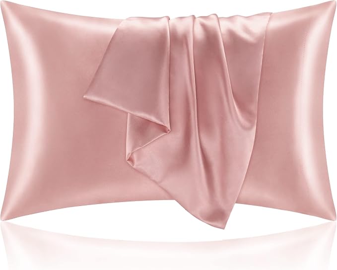 BEDELITE Satin Pillowcase with Zipper, Rose Pink Pillow Cases Queen Size Set of by BEDELITE