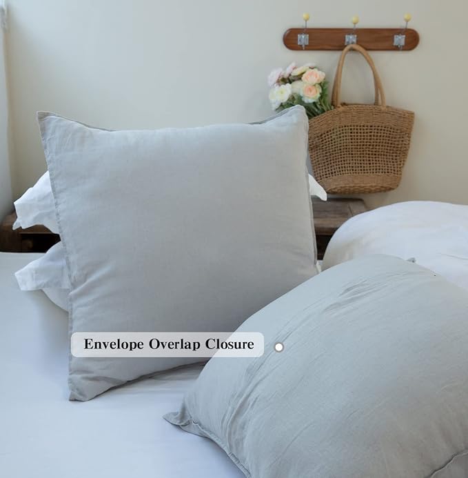 Simple&Opulence 100% Washed Linen Euro Shams 26'' x 26'' Pack of 2, Basic Style - Image 4