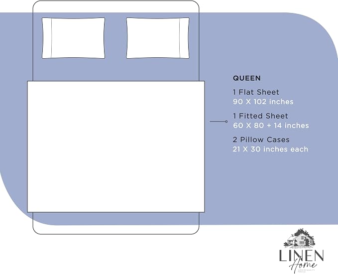 Linen Home 100% Cotton Percale Sheets Queen Size, Dark Blue, Deep Pocket - Image 6