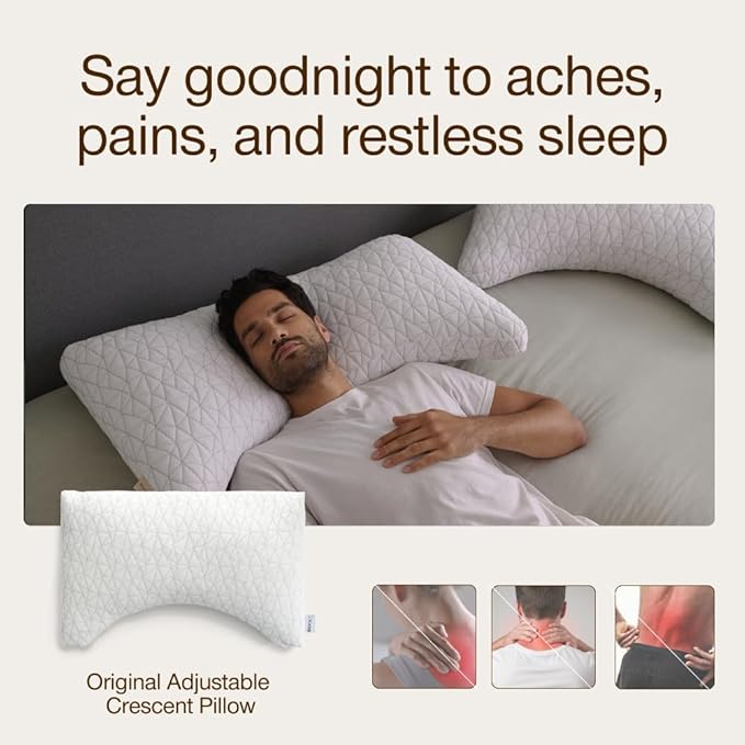 Coop Home Goods Original Crescent Adjustable Pillow, Queen Bed Pillows - Image 3