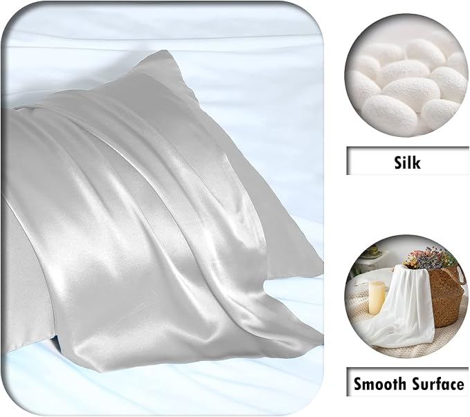 Silk Pillow Cases 2 Pack, Soft Breathable and Sliky Standard Size Pillow Cases - Image 2