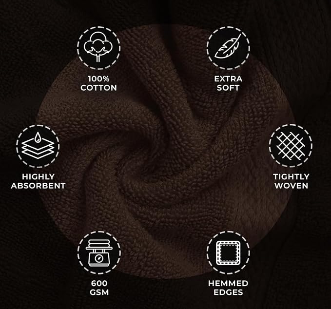 Avalon Towels Luxury 8 Piece Chocolate Towels Set, 2 Bath Towels, 2 Hand Towels - Image 5