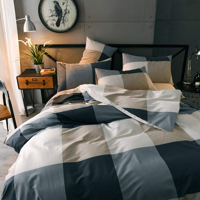 mixinni Queen Size Checkered Duvet Cover Set - Image 4