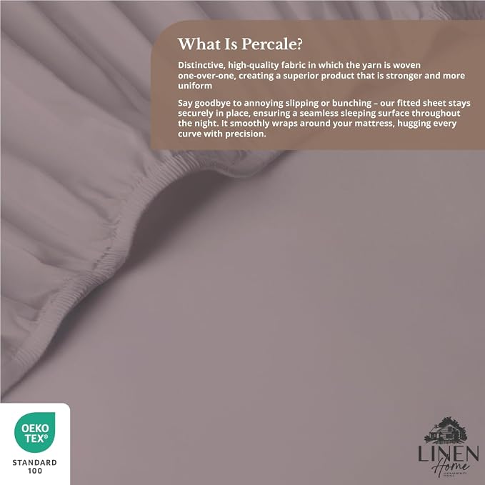 Linen Home 100% Cotton Percale Weave Fitted Sheet, King Size, Prelude Purple - Image 5