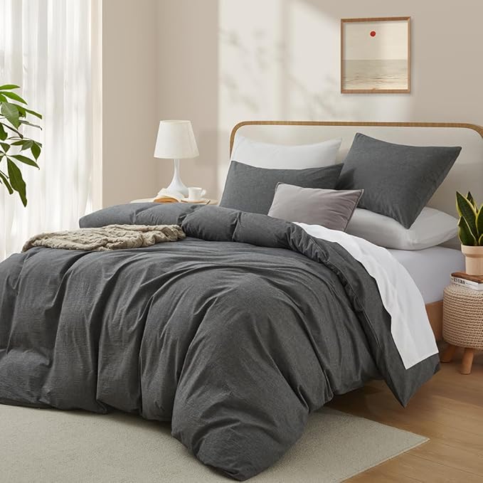 LOVQUE 100% Washed Cotton Duvet Cover Set, Linen Like Natural Bedding Set - Image 2