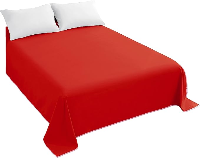 Sfoothome California King Flat Sheet Red Top Sheet, Premium Hotel 1-Piece by Sfoothome