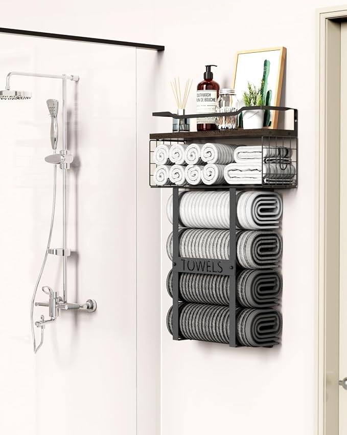 Rustic Brown Wood Vertical Towel Rack - Image 3