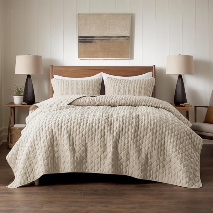 Beige Quilt Queen Size Bedding Sets - Image 2