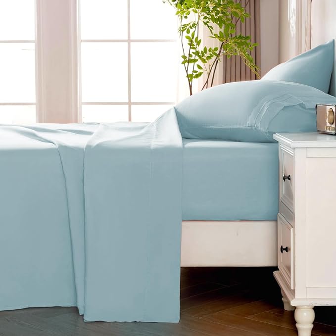 ROSE&RISY Light Blue King Sheet Set, 4 Pieces Soft Bedding King Sheet Set - Image 3