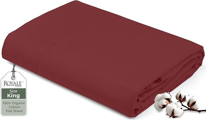 Royale Linens 100% Organic Cotton King Flat Sheet Only by ROYALELINENS