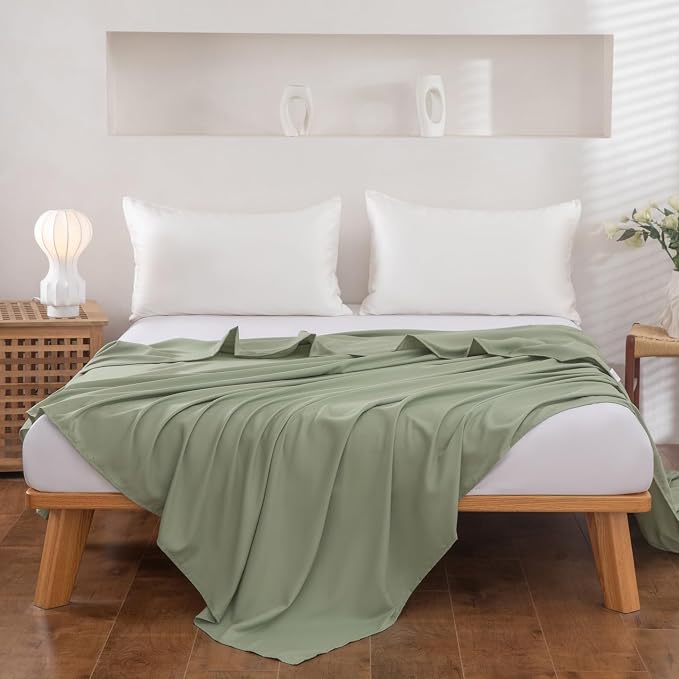 Queen Flat Sheet Only， 90x102Inch Sage Green - Image 2