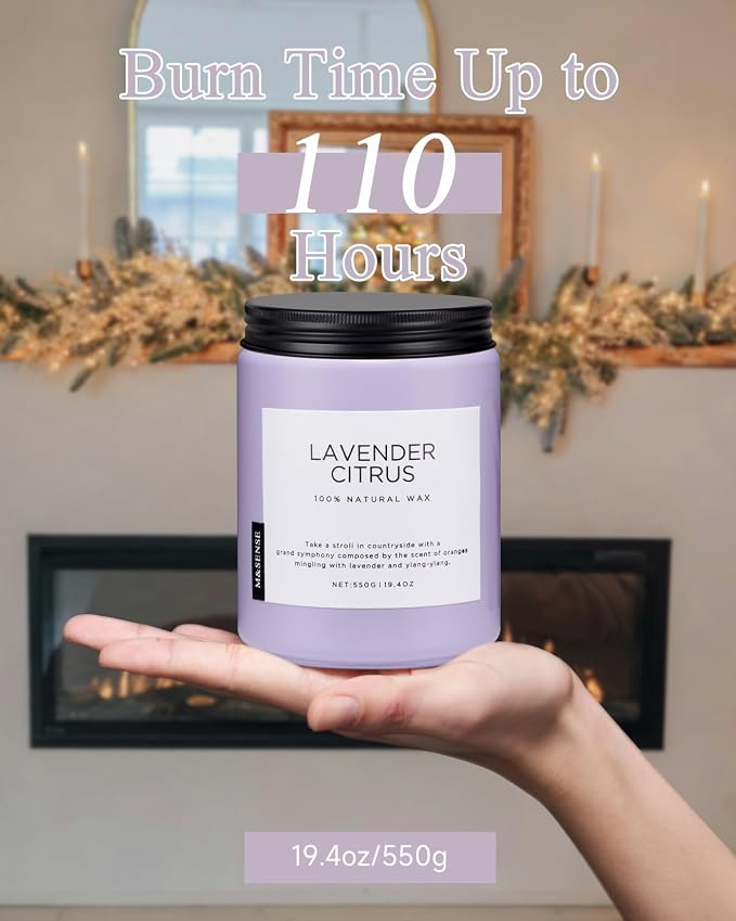 M&SENSE Lavender Citrus Candles, 19.4oz 110H Burn Time Large Natural Soy Candles - Image 4