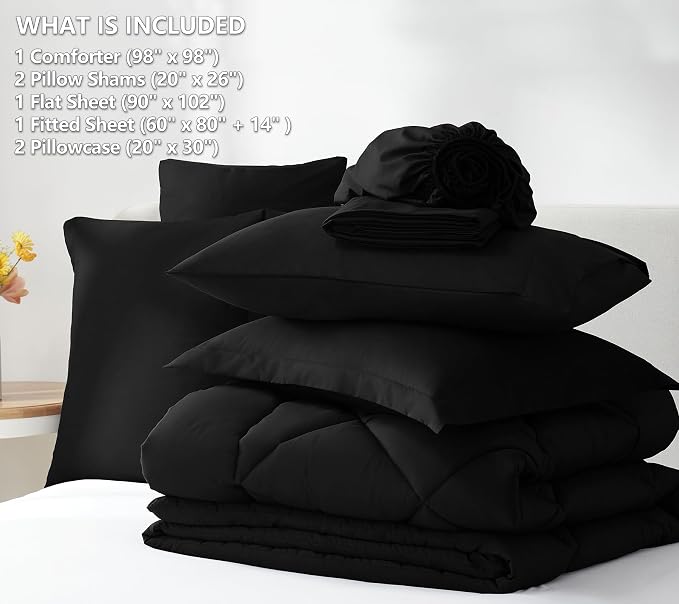 CozyLux Oversized Queen Comforter Set Black - Image 6
