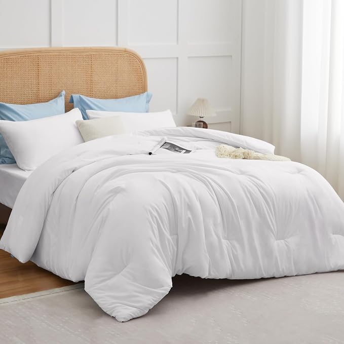 CozyLux Twin Comforter Set White, 2 Pieces Twin Extra Long Solid Breathable - Image 8