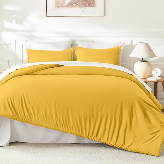 Litanika Mustard Yellow Comforter Set Full Size, 3 Pieces Lightweight Solid - Image 6