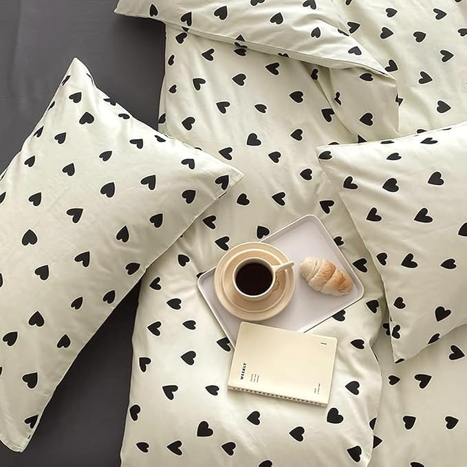 Nayoroom Black and White Heart Duvet Cover Twin Size Black Hearts Printed on - Image 5