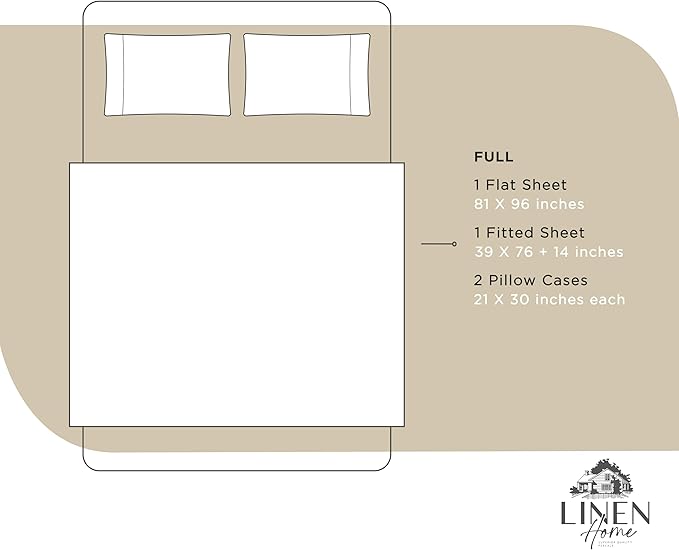 Linen Home 100% Cotton Percale Sheets Full Size, Light Taupe, Deep Pocket - Image 6