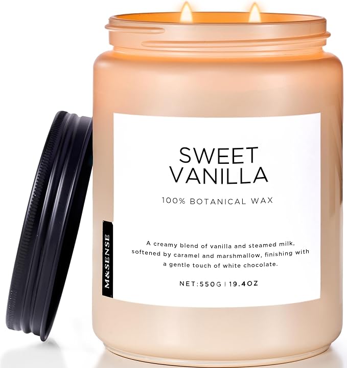 M&SENSE Vanilla Scented Candles, 19.4oz Large Natural Soy Wax, 110 Hours Long by MSENSE