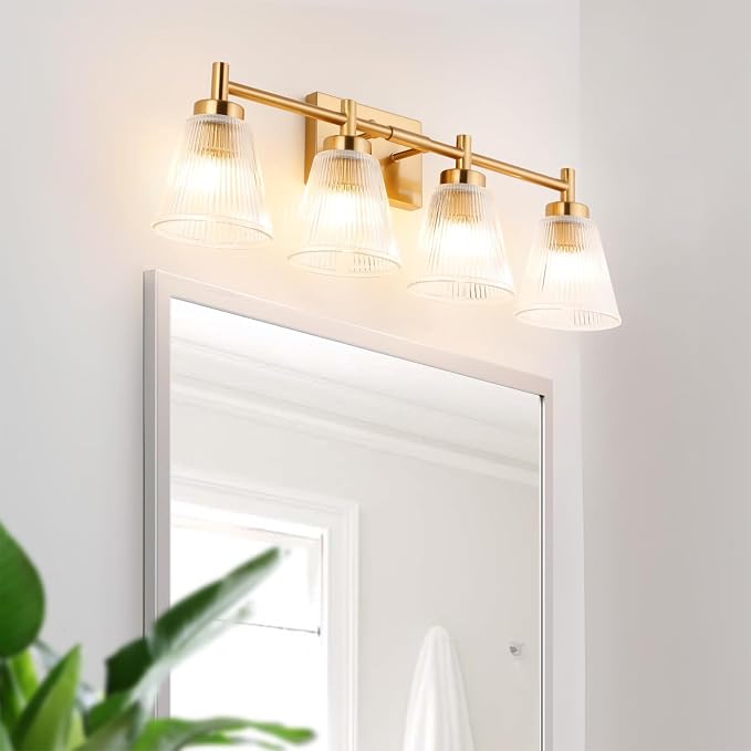 OCIOC 4-Light Bathroom Vanity Light, Burshed Gold Bathroom Light - Image 8