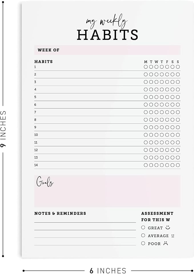 CARDAMONOLY Habit Tracker Notepad in Black and Light Pink- 50 Page Tear Off - Image 4