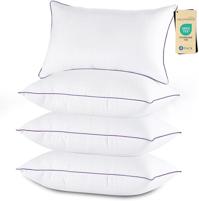 JOLLYVOGUE Pillows Queen Size Set of 4, Washable Supportive Bed Pillows by JOLLYVOGUE